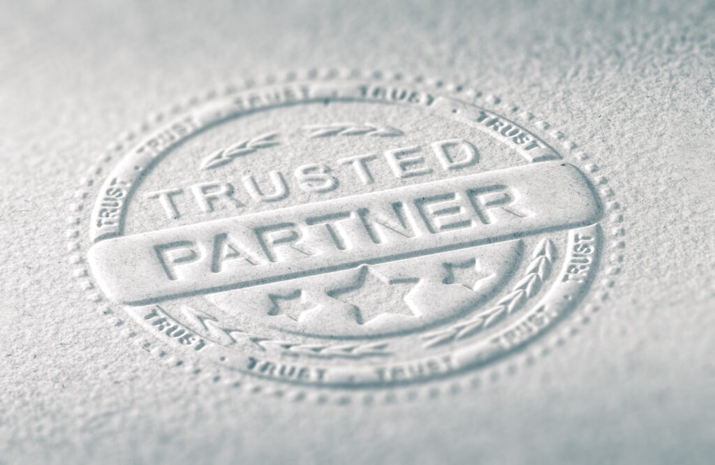 3d,Illustration,Of,An,Embossed,Stamp,With,The,Text,Trusted
