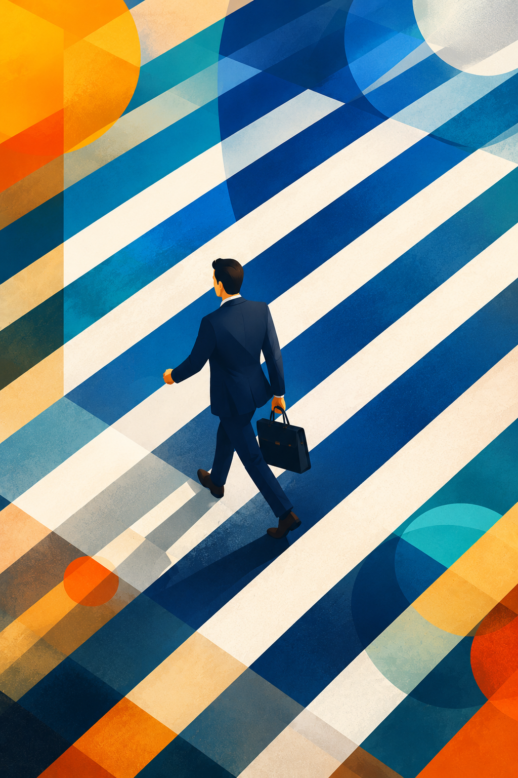 CEO crossing an urban street