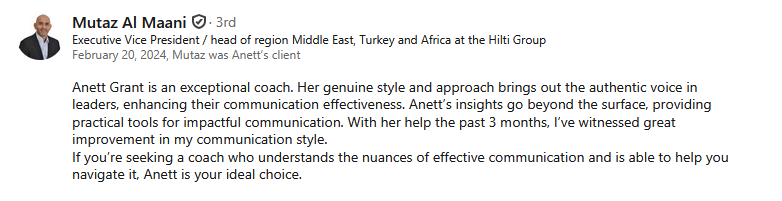 LinkedIn recommendation for Anett Grant