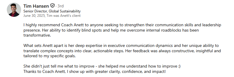 LinkedIn recommendation for Anett Grant