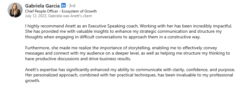 LinkedIn recommendation for Anett Grant
